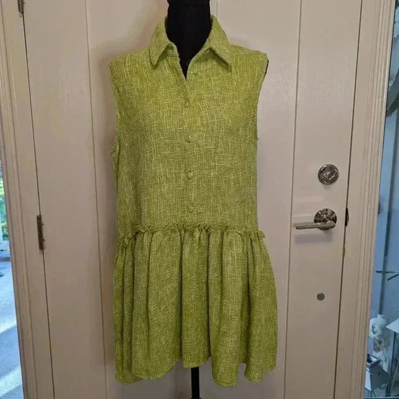 Zara Green Tweed Sleeveless Mini Shift Dress, Size XS - Picture 1 of 6